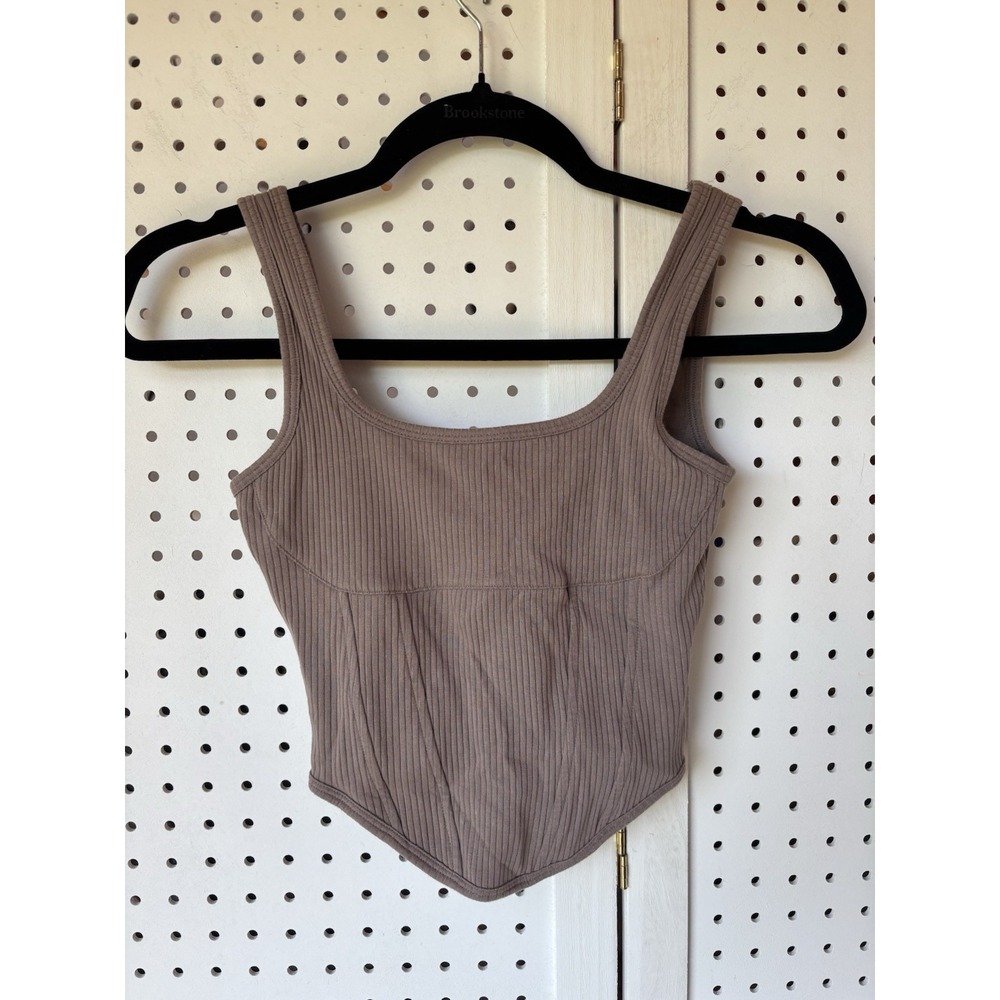 PINK Victoria's Secret Bralette Crop Tank Top Brown Ribbed Unlined XS